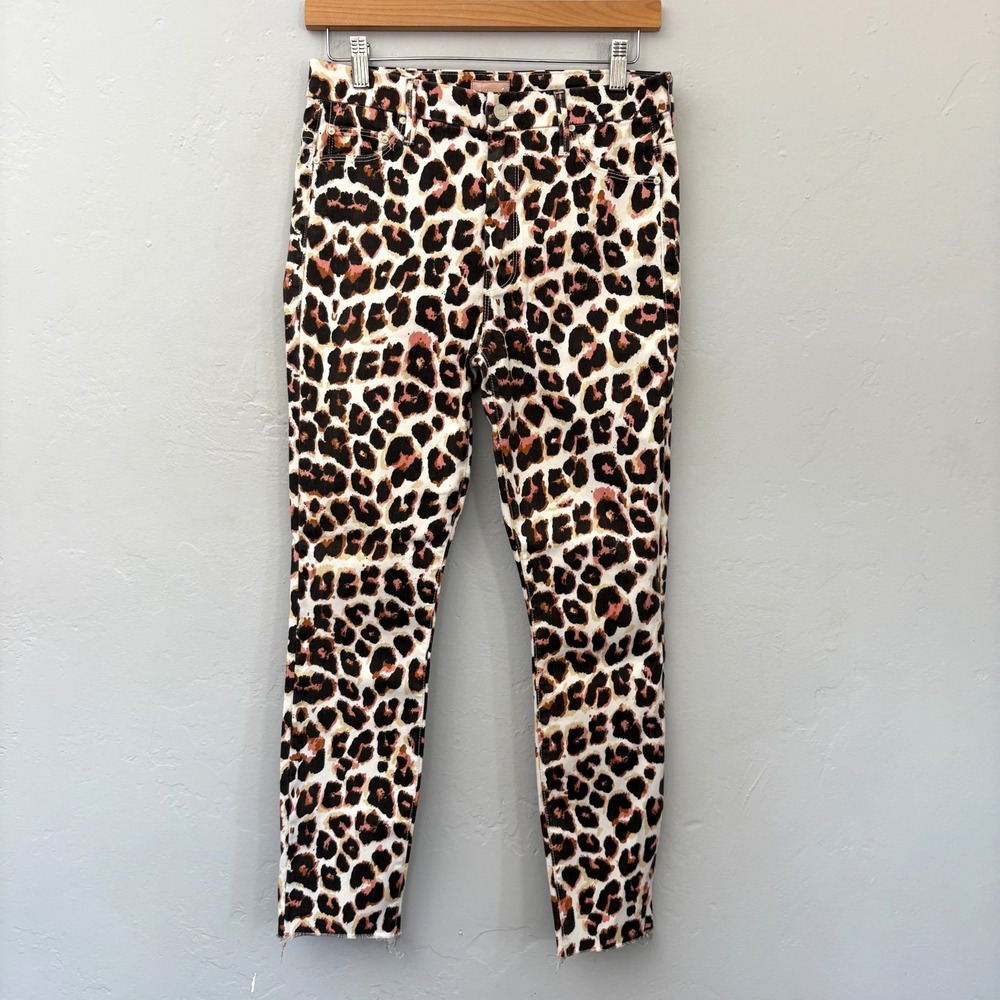 Mother High Waisted Looker Ankle Fray Jeans Women Size 28 Leopard Raw Hem